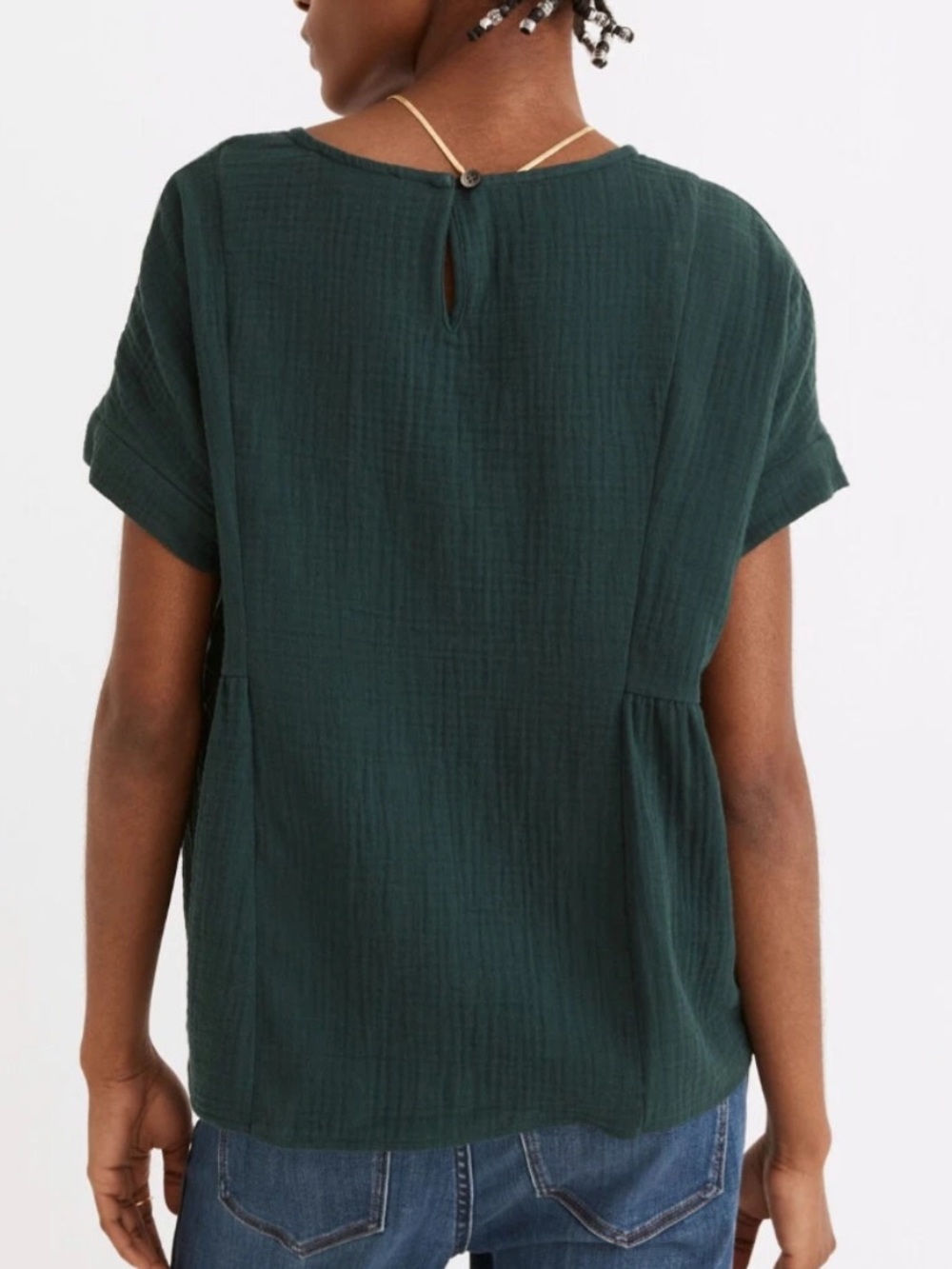 Madewell Emerald Green Lightspun Gauze Muslin Top Casual Preppy Boxy Size XS - Picture 3 of 8